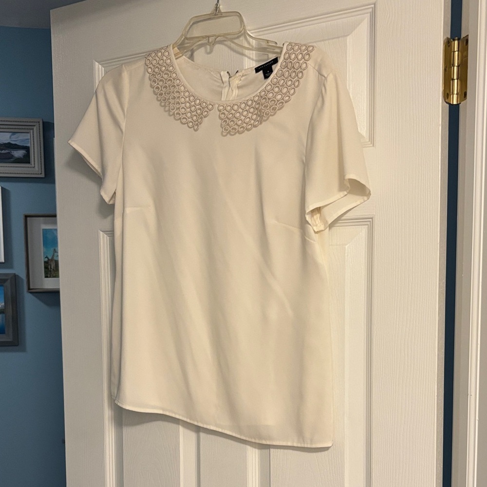 Ann Taylor Cream Blouse with Embellished Collar